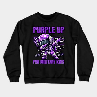 Purple Up Military Kids Military Child Month Astronaut Funny Crewneck Sweatshirt